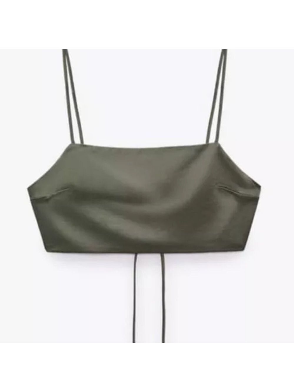 Zara khaki olive green linen blend boho festival open back strappy crop top NWT